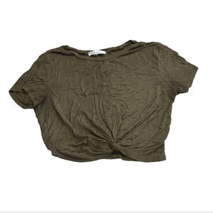🔥gaze Sage Green Front Knot Basic Cropped Tee